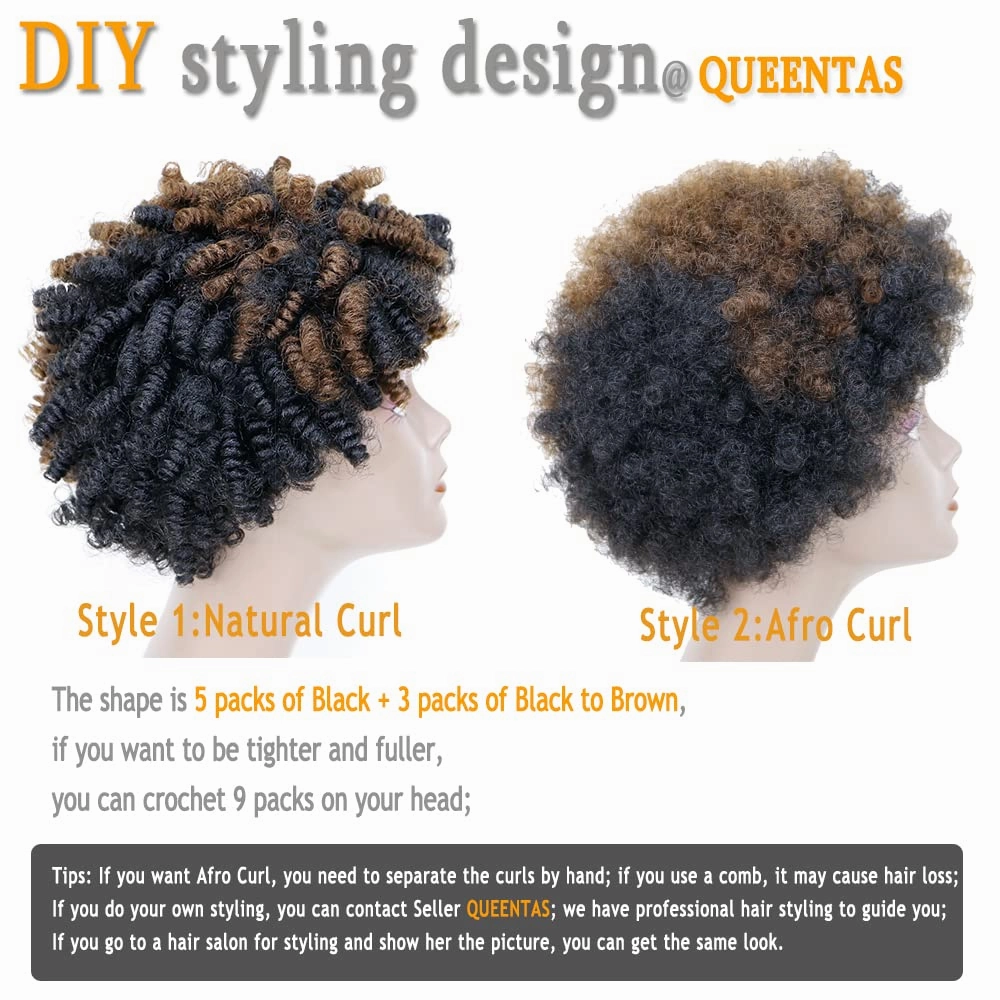 QUEENTAS 3 Packs 10 inch Short Crochet Hair for Black Women Jamaican Bounce Curly Crochet Hair Extensions Synthetic Braids Afro Passion Twist Kinky Jerry Spiral Curl Ringlet(Natural Black #1B,6mm)