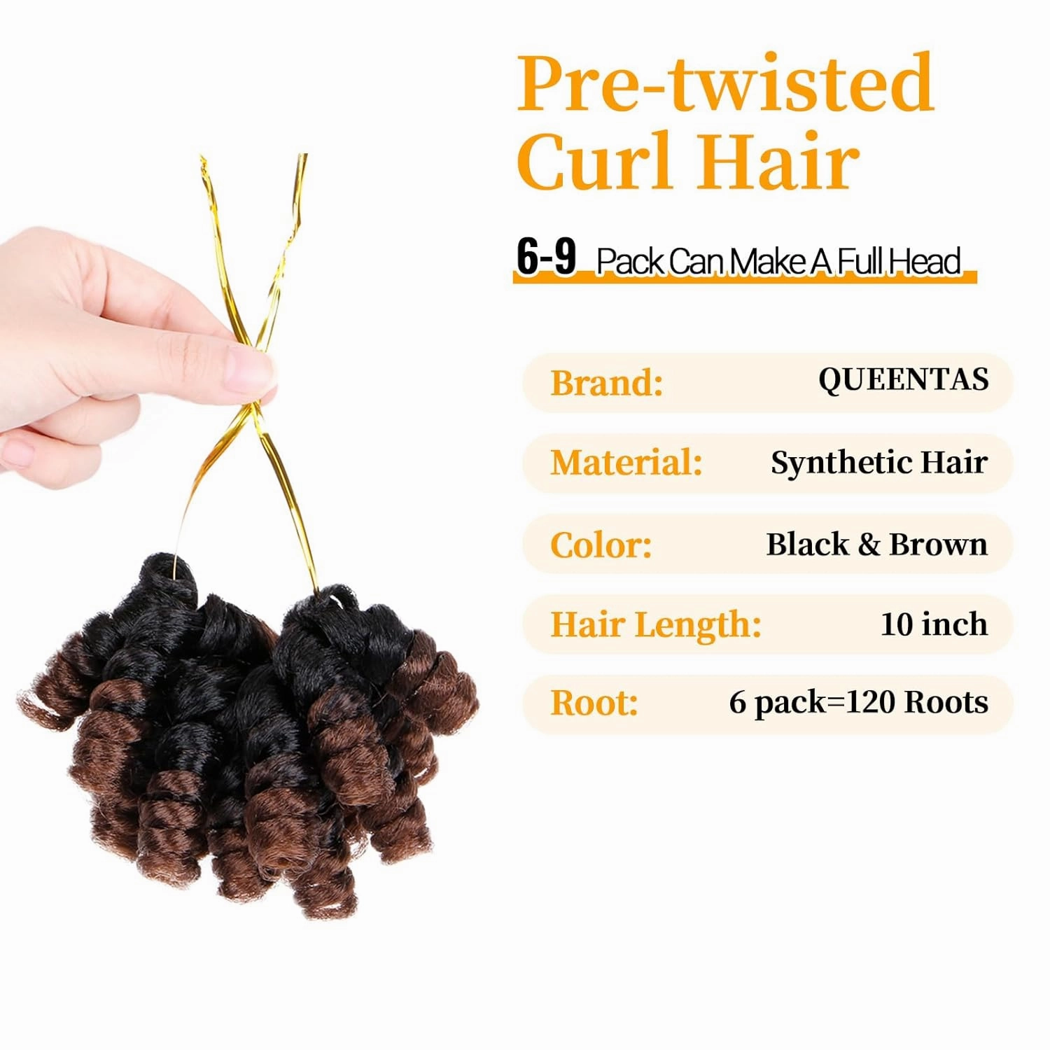 QUEENTAS 6 pack 10 inch Short Crochet Hair for Black Women African Jamaican Bounce Curly Crochet Braids Brown Synthetic Hair Extension Passion Twist Jerry Wand Curl(8mm)(Natural Black/Brown)