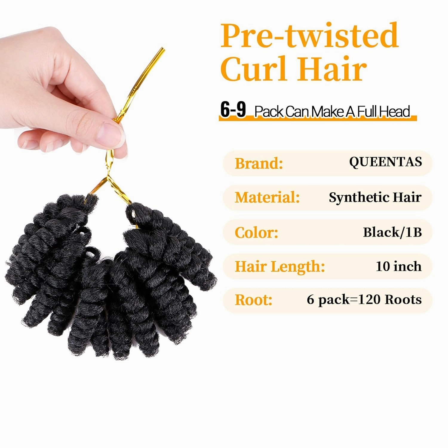 QUEENTAS 6 Packs 10 inch Short Crochet Hair for Black Women Curly Crochet Hair Extensions Jerry Curl Passion Twist Prelooped Synthetic Croche Small Curl Braids(8mm)(Natural Black 1B)