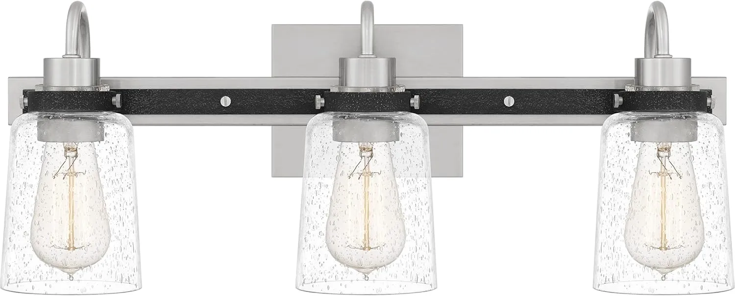 Quoizel Axel Transitional Vanity Lights, 22 Inch 3-Light Brushed Nickel Bathroom Lighting Fixtures Over Mirror, Wall Mount Light for Bathroom, Kitchen or Hallway
