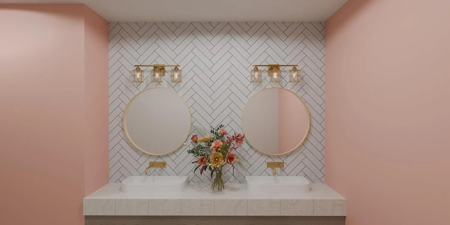 Quoizel Gibson Bath Vanity Lights, 21 Inch 3-Light Aged Brass Bathroom Lighting Fixtures Over Mirror, Clear Beveled Crystal Shade, Contemporary Wall Mount Light for Bathrooms, Kitchen or Hallway