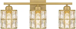 Quoizel Gibson Bath Vanity Lights, 21 Inch 3-Light Aged Brass Bathroom Lighting Fixtures Over Mirror, Clear Beveled Crystal Shade, Contemporary Wall Mount Light for Bathrooms, Kitchen or Hallway