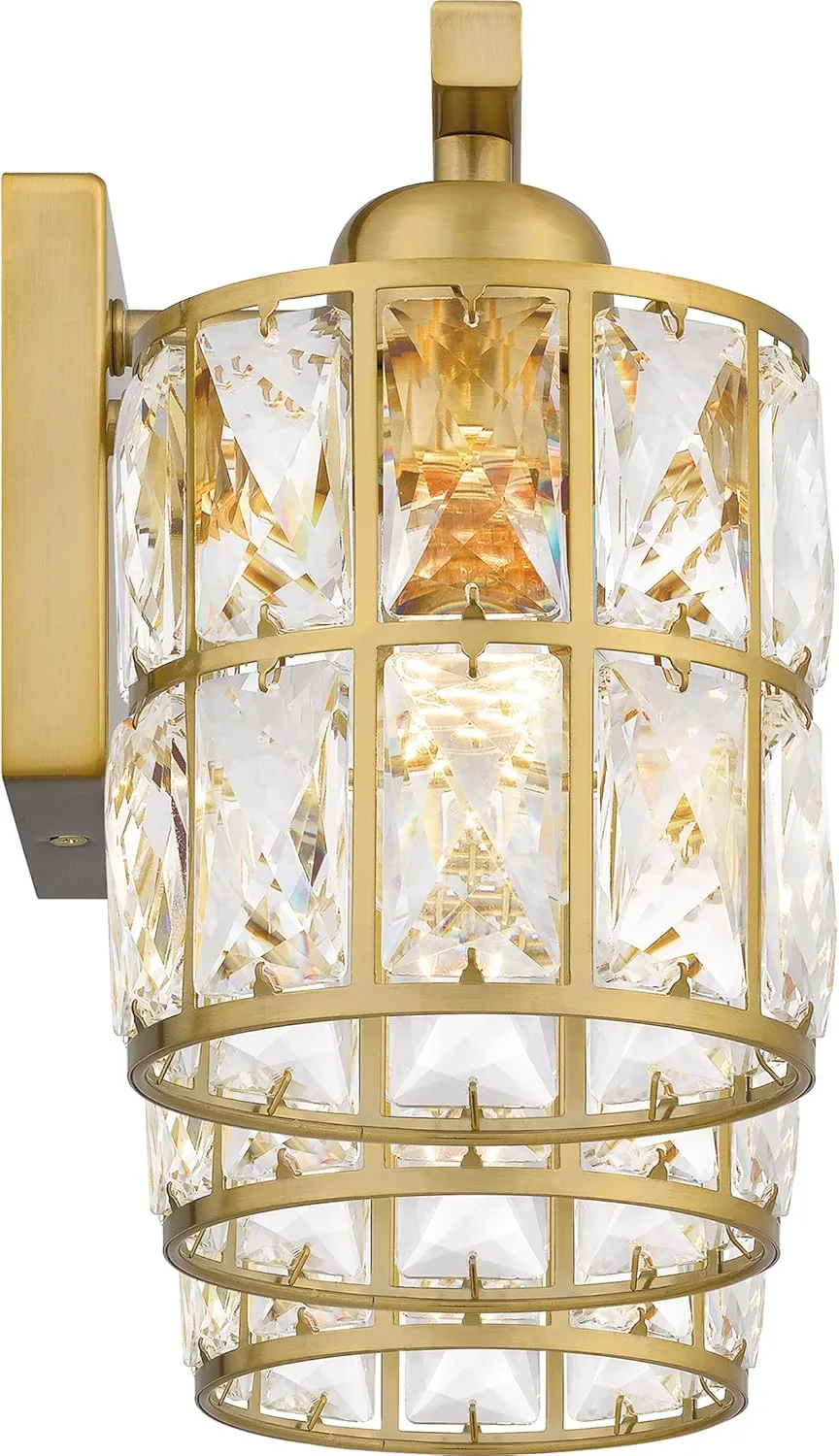 Quoizel Gibson Bath Vanity Lights, 21 Inch 3-Light Aged Brass Bathroom Lighting Fixtures Over Mirror, Clear Beveled Crystal Shade, Contemporary Wall Mount Light for Bathrooms, Kitchen or Hallway