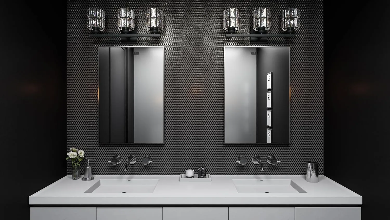 Quoizel Gibson Bath Vanity Lights, 21 Inch 3-Light Matte Black Bathroom Lighting Fixtures Over Mirror, Clear Beveled Crystal Shade, Contemporary Wall Mount Light for Bathrooms, Kitchen or Hallway