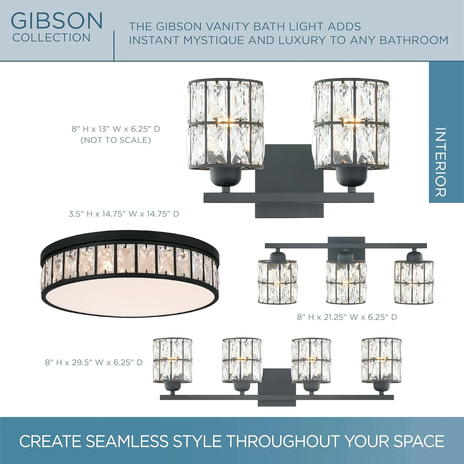 Quoizel Gibson Bath Vanity Lights, 21 Inch 3-Light Matte Black Bathroom Lighting Fixtures Over Mirror, Clear Beveled Crystal Shade, Contemporary Wall Mount Light for Bathrooms, Kitchen or Hallway