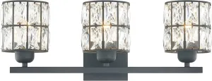 Quoizel Gibson Bath Vanity Lights, 21 Inch 3-Light Matte Black Bathroom Lighting Fixtures Over Mirror, Clear Beveled Crystal Shade, Contemporary Wall Mount Light for Bathrooms, Kitchen or Hallway