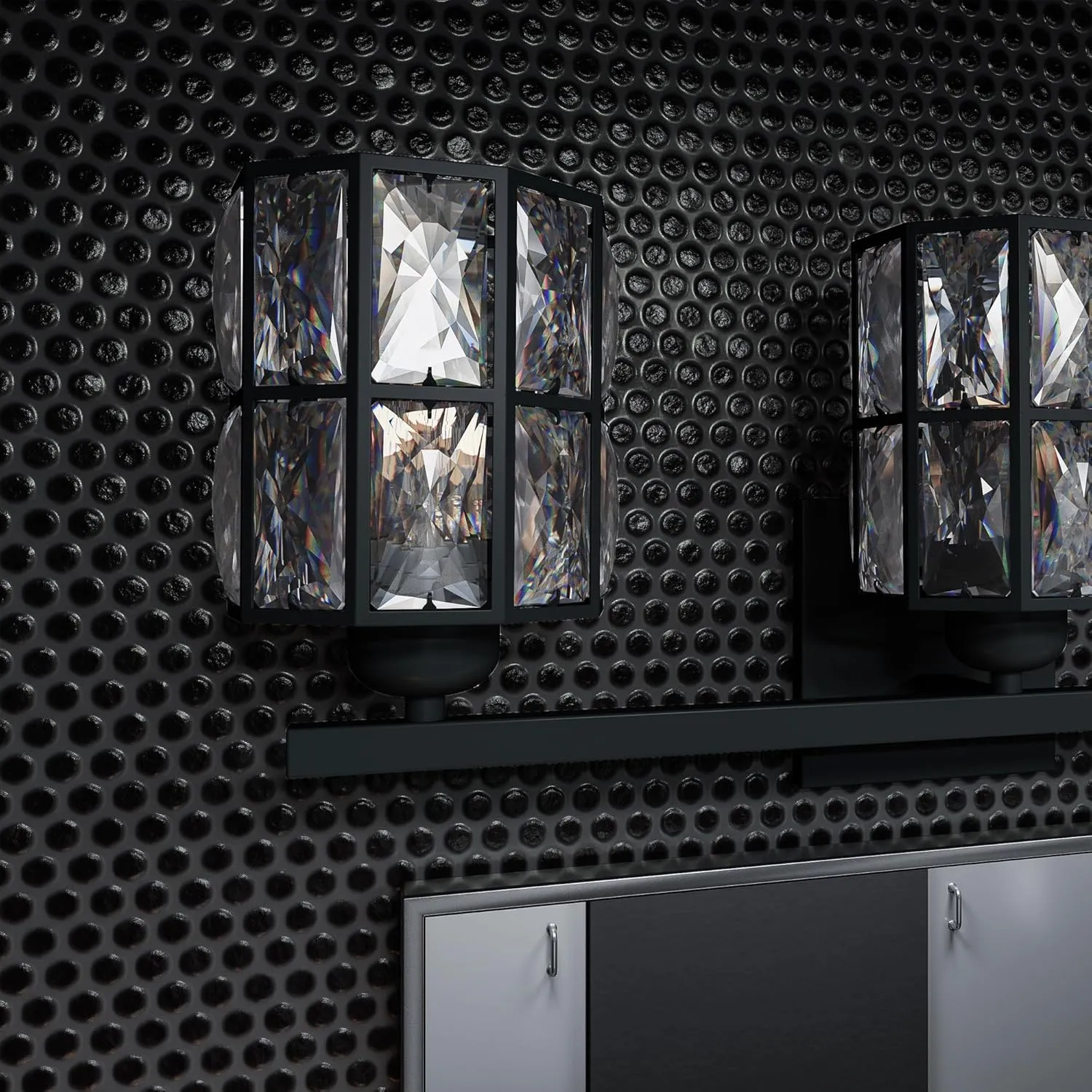 Quoizel Gibson Bath Vanity Lights, 21 Inch 3-Light Matte Black Bathroom Lighting Fixtures Over Mirror, Clear Beveled Crystal Shade, Contemporary Wall Mount Light for Bathrooms, Kitchen or Hallway