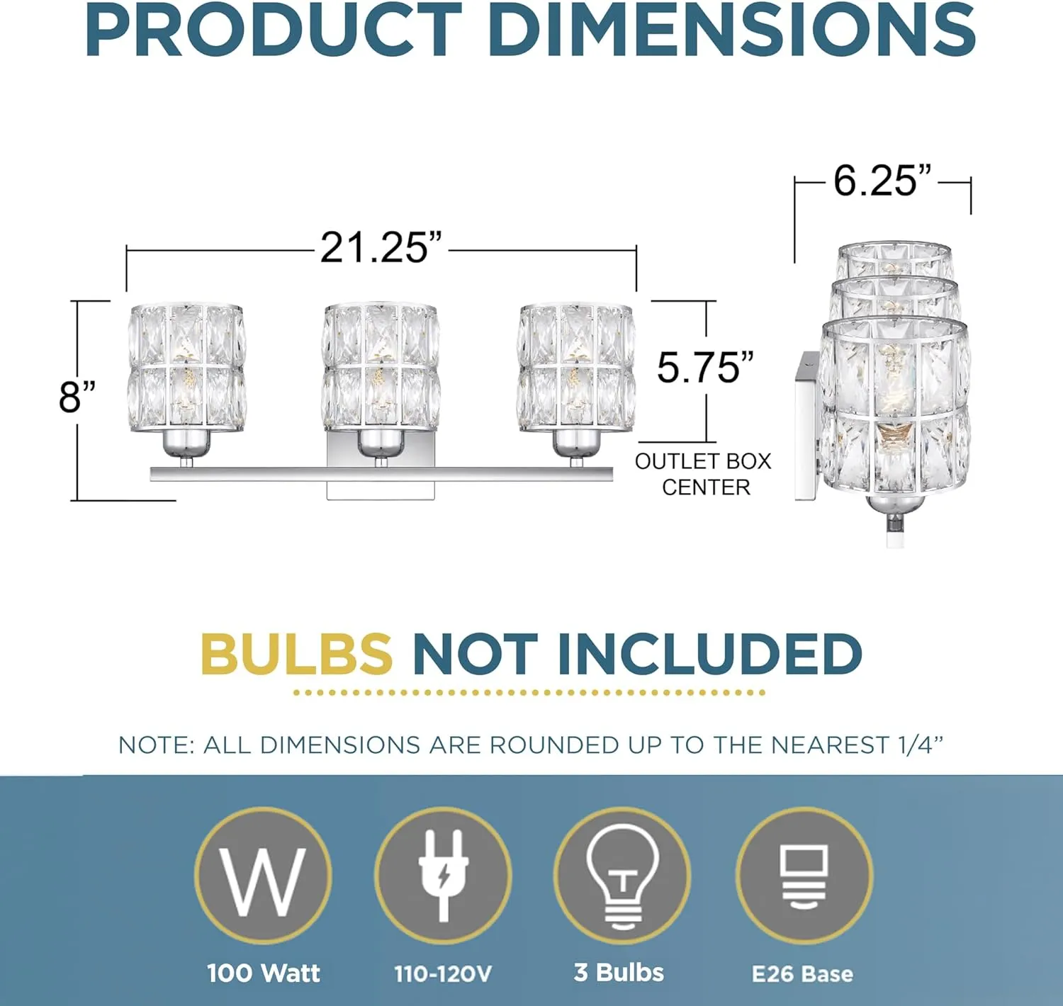 Quoizel Gibson Bath Vanity Lights, 21 Inch 3-Light Polished Chrome Bathroom Lighting Fixtures Over Mirror, Clear Beveled Crystal Shade, Contemporary Wall Mount Light for Bathrooms, Kitchen or Hallway