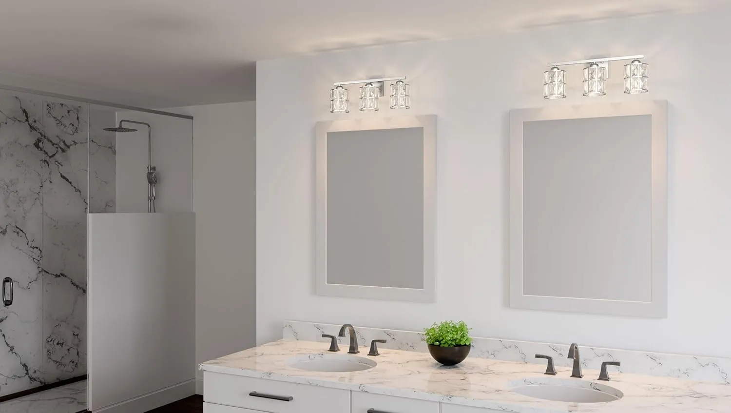 Quoizel Gibson Bath Vanity Lights, 21 Inch 3-Light Polished Chrome Bathroom Lighting Fixtures Over Mirror, Clear Beveled Crystal Shade, Contemporary Wall Mount Light for Bathrooms, Kitchen or Hallway