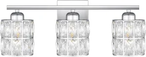 Quoizel Gibson Bath Vanity Lights, 21 Inch 3-Light Polished Chrome Bathroom Lighting Fixtures Over Mirror, Clear Beveled Crystal Shade, Contemporary Wall Mount Light for Bathrooms, Kitchen or Hallway
