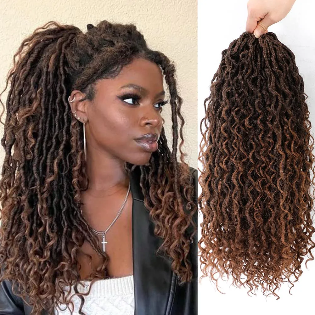 "Goddess 10 Inch Crochet Hair for Women 10 Inch Goddess Locs Ombre Brown Crochet Hair for Women 7 Packs Pre Looped Faux Locs With Curly Ends Soft Locs (1B/30#)