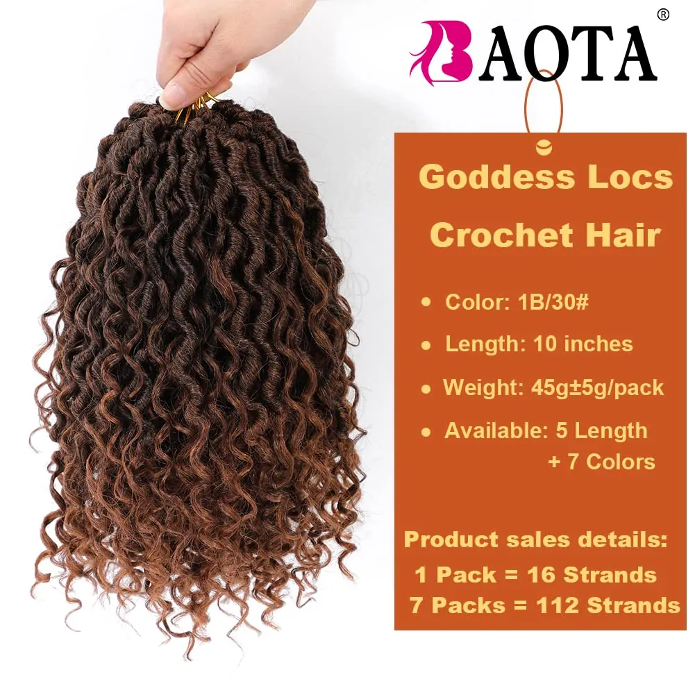 "Goddess 10 Inch Crochet Hair for Women 10 Inch Goddess Locs Ombre Brown Crochet Hair for Women 7 Packs Pre Looped Faux Locs With Curly Ends Soft Locs (1B/30#)