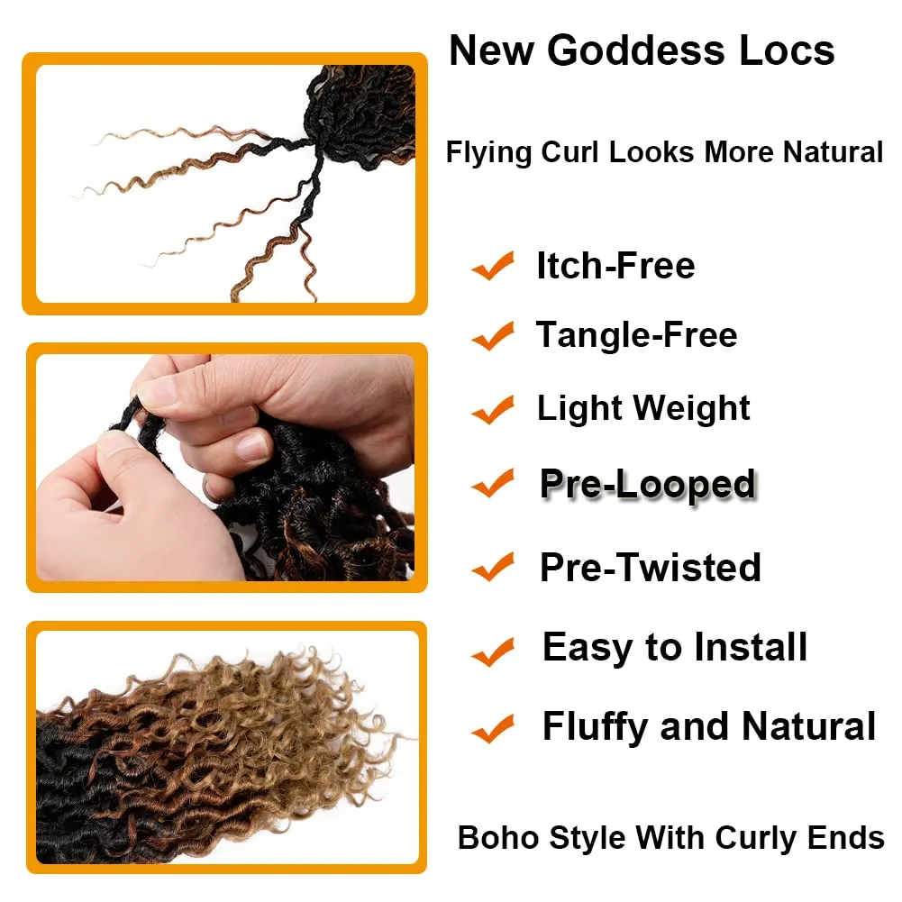 "Goddess 10 Inch Crochet Hair for Women 10 Inch Goddess Locs Ombre Brown Crochet Hair for Women 7 Packs Pre Looped Faux Locs With Curly Ends Soft Locs (1B/30#)