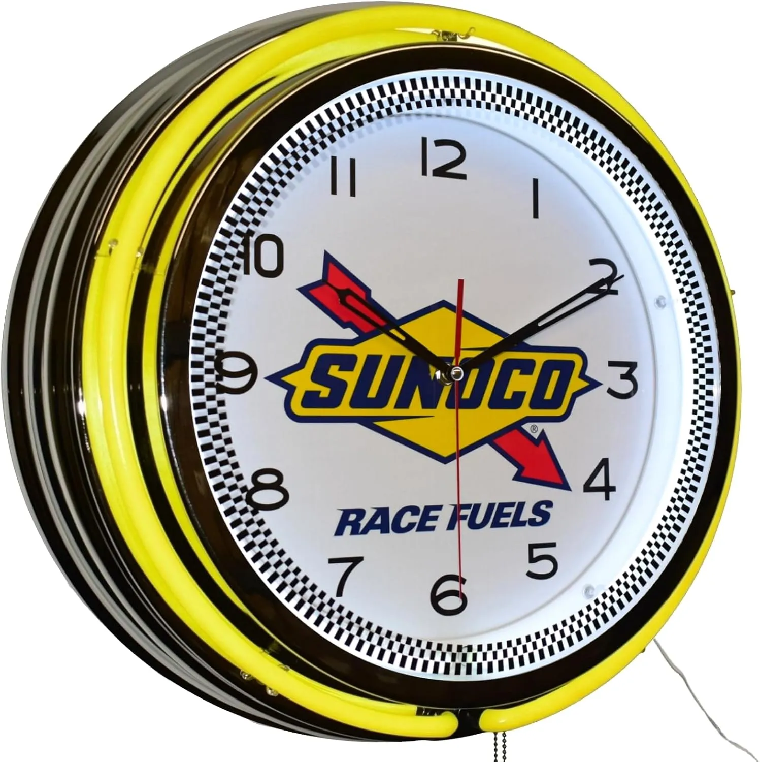 Race Fuels 18" Yellow Double Neon Advertising Clock Garage Man Cave Work Shop Decor (Plastic)