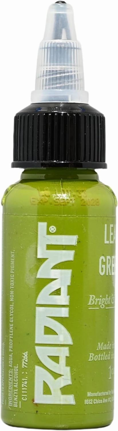 Radiant Colors - Tattoo Ink Leaf Green Color Tattooing and Shading Real Human Skin 1oz Bottle