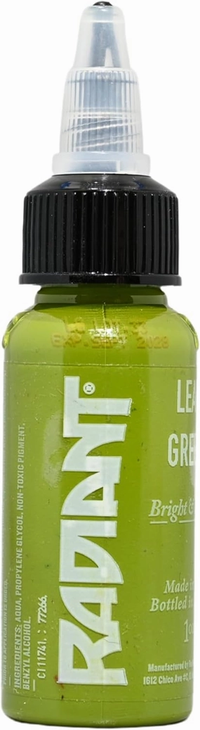 Radiant Colors - Tattoo Ink Leaf Green Color Tattooing and Shading Real Human Skin 1oz Bottle
