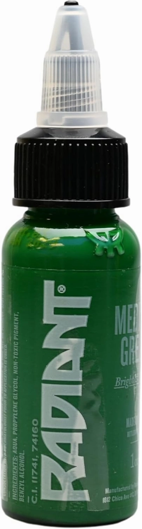 Radiant Colors - Tattoo Ink Medium Green Color Tattooing and Shading Real Human Skin 1oz Bottle