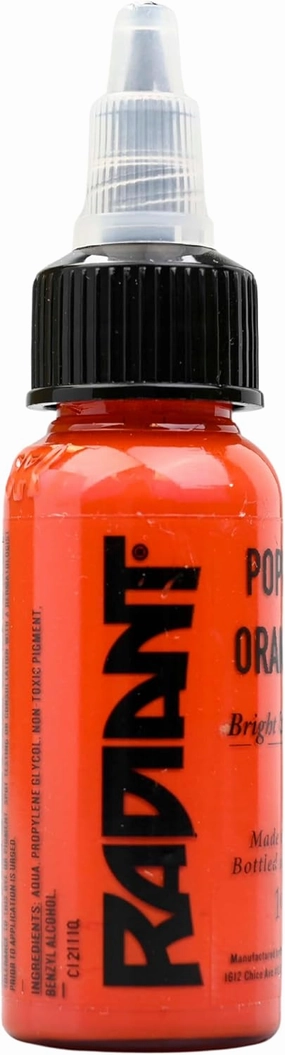 Radiant Colors - Tattoo Ink Poppy Orange Color Tattooing and Shading Real Human Skin 1oz Bottle