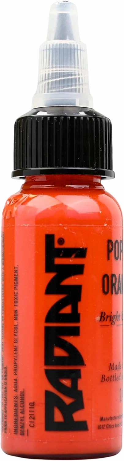 Radiant Colors - Tattoo Ink Poppy Orange Color Tattooing and Shading Real Human Skin 1oz Bottle