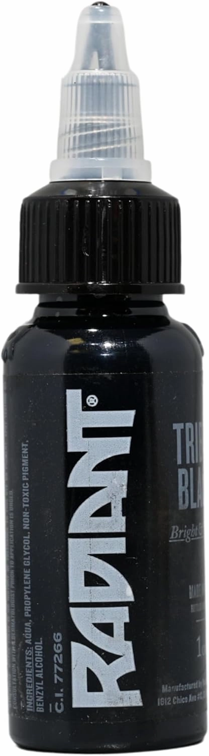 Radiant Colors - Tattoo Ink Tribal Black Color Tattooing and Shading Real Human Skin 1oz Bottle