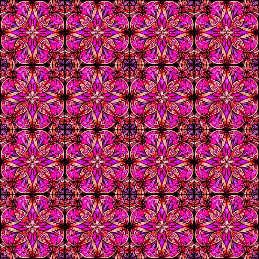 Radiant Reflections Stained Glass Allover Fuchsia Cotton Fabric