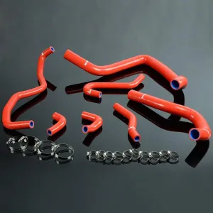 Radiator Coolant & Heater Silicone Hose Kit Compatible with Honda/Acura Integra DB6 DB8 DC2 B18C B18C1 (Red -With Clamp Set)