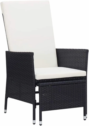 Reclining Patio Chair with Cushions PE Rattan Outdoor Lounge Chair Black Adjustable Backrest & Footrest for Poolside Backyard Deck Sunroom