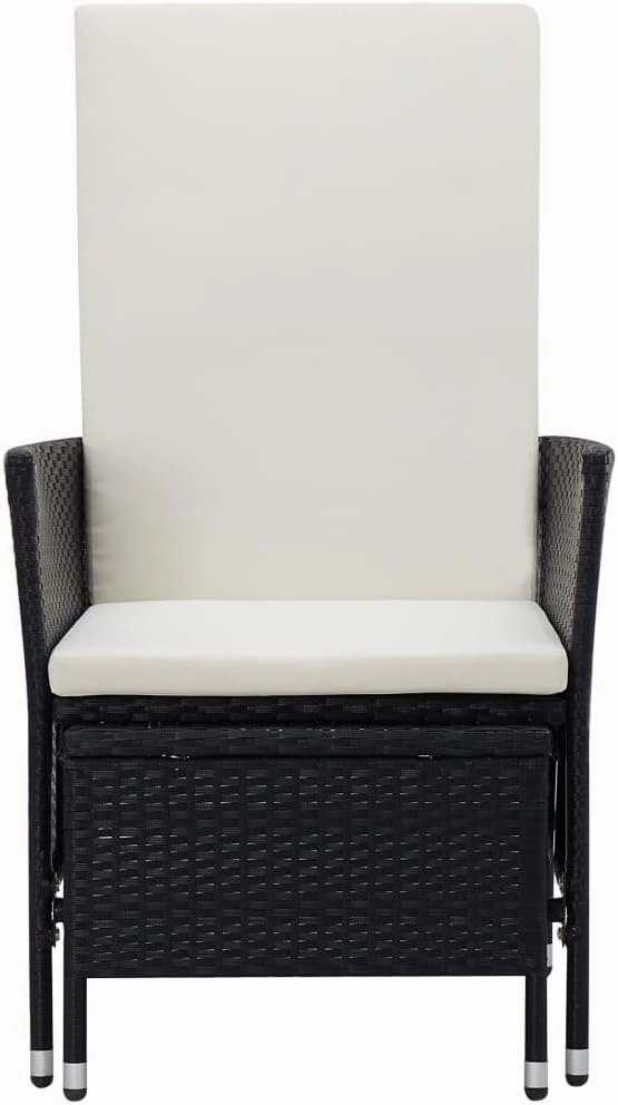 Reclining Patio Chair with Cushions PE Rattan Outdoor Lounge Chair Black Adjustable Backrest & Footrest for Poolside Backyard Deck Sunroom