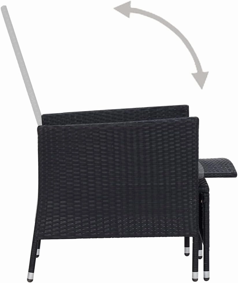 Reclining Patio Chair with Cushions PE Rattan Outdoor Lounge Chair Black Adjustable Backrest & Footrest for Poolside Backyard Deck Sunroom
