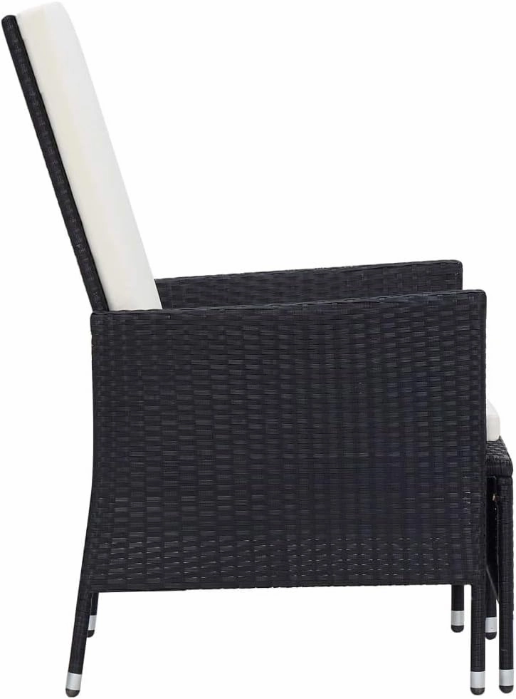 Reclining Patio Chair with Cushions PE Rattan Outdoor Lounge Chair Black Adjustable Backrest & Footrest for Poolside Backyard Deck Sunroom