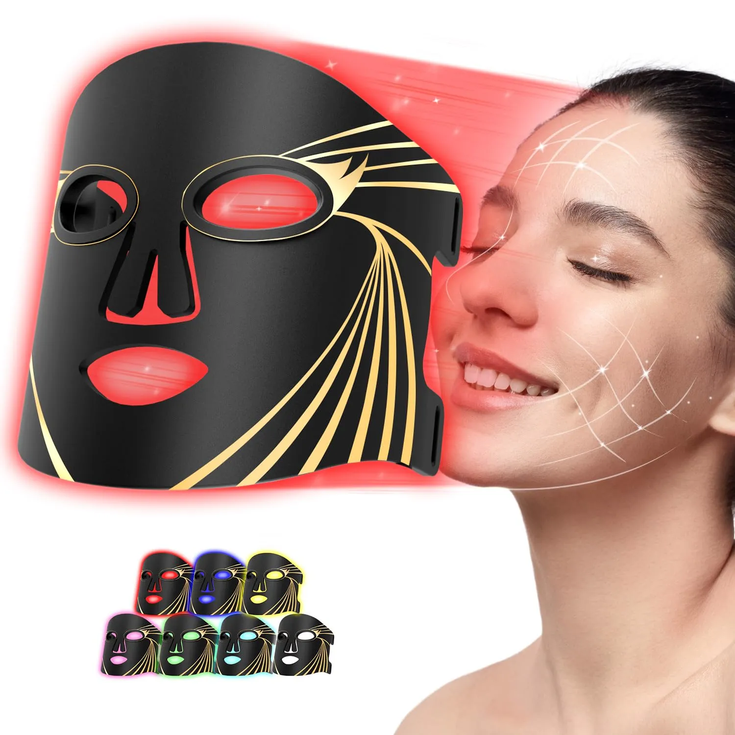 Red Light Therapy for Face Mask 7 Colors LED Light Therapy with Remote, 850NM Near-Infrared Red Light Therapy Mask with Portable Rechargeable and Timing Function