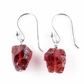 Red Garnet Earrings for Women Raw Natural Crystals and Gemstone - Dangle Earrings Pair, Energy Healing Crystals Jewelry, 925 Sterling Silver January Birthstone