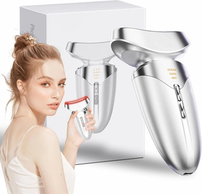 Red Light Beauty Device for Face and Neck, Based on High-end Red and Blue LED Light, Facial Cold and Hot, Vibration Technology, 3 Color Led Face and Neck Beauty Device for Home Use, Pearly White