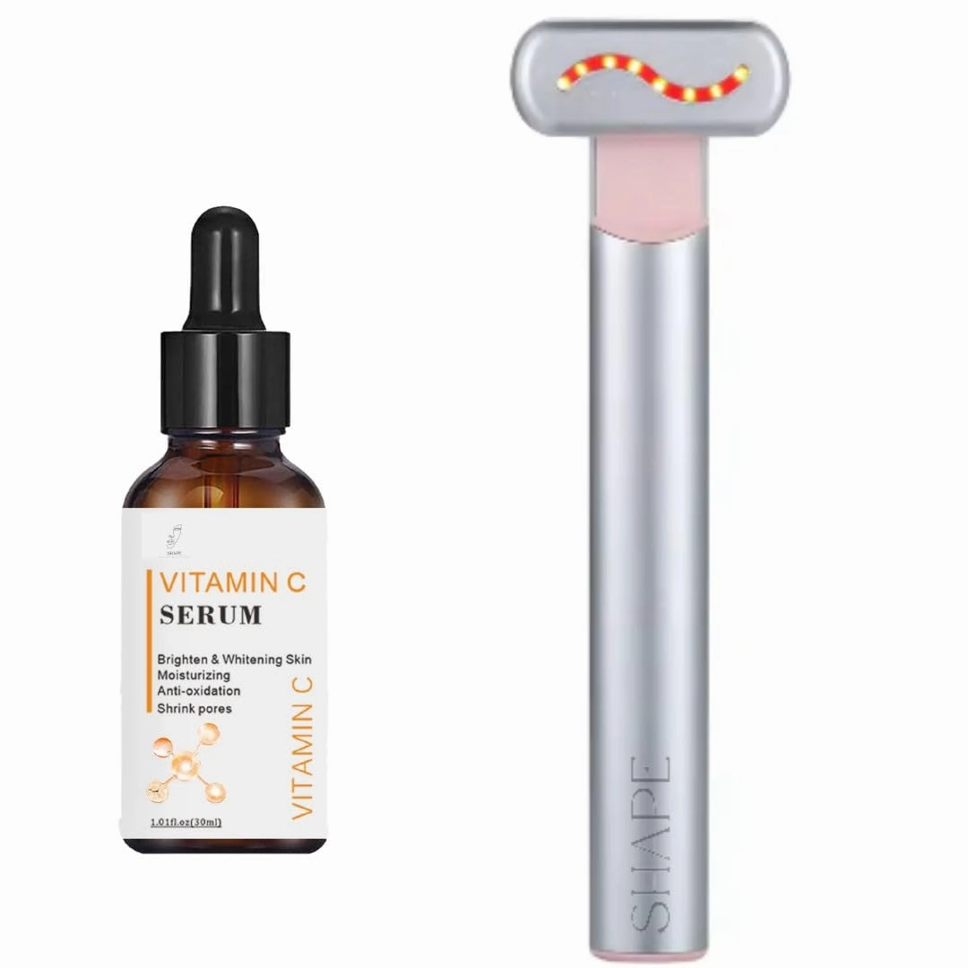 Red Light Therapy for Face, Eyes, and Neck, Anti-Aging Serum, 4 in 1 LED Light Therapy Face Massager, Skin Rejuvenation Light, Vibrating Massage, Portable Skin Care Device, At Home Face Therapy Wand..