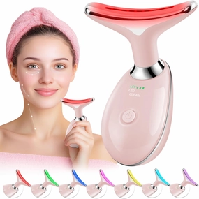 Red-Light-Therapy-for-Face, Facial Massager Wand with 7 Color - Birthday, Christmas, Mothers Day, Valentines Day, Self Care Gifts for Her Women Mom Best Friend Wife Teacher (Pink)