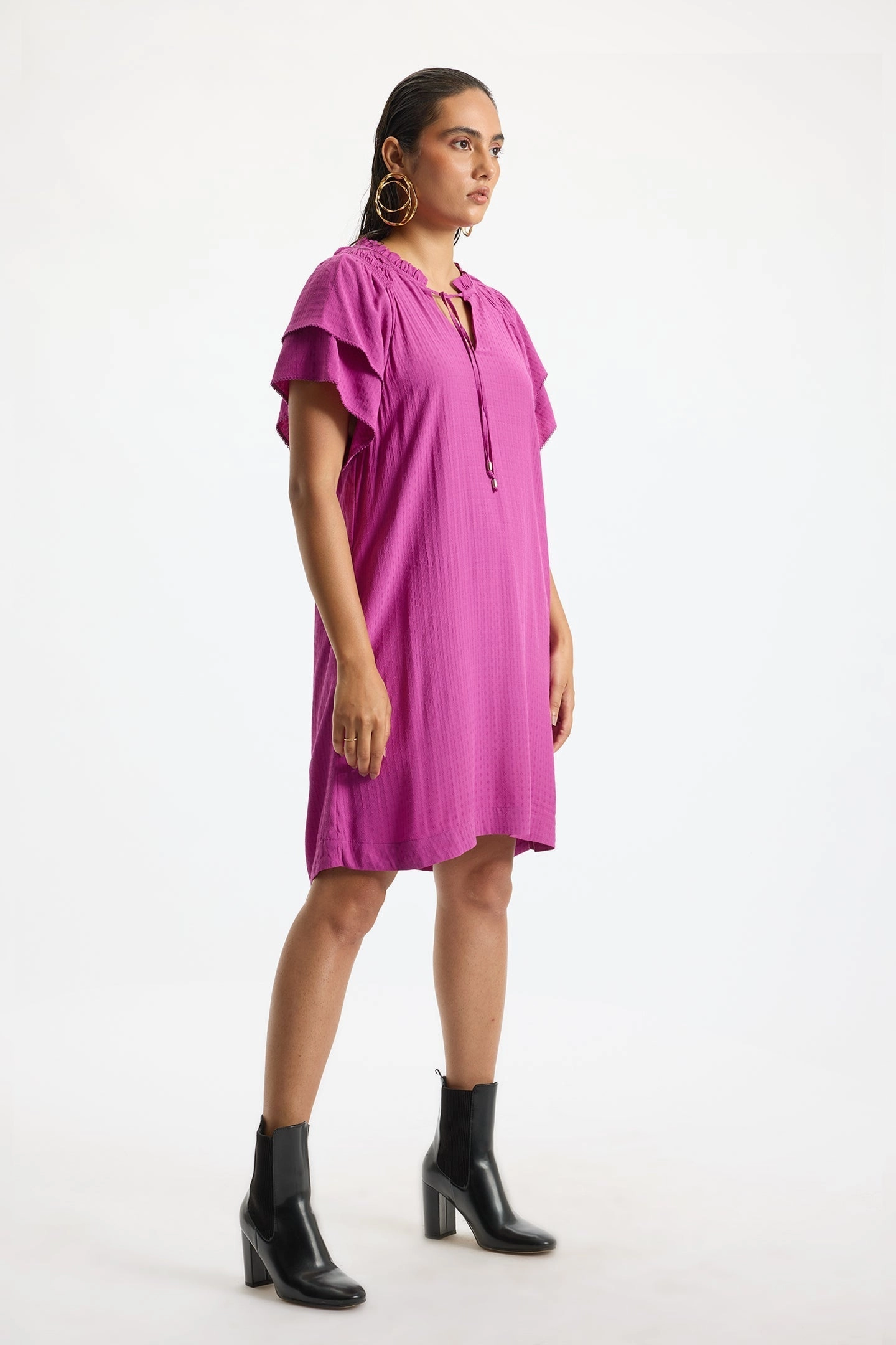Reem|Versatile Batwing Sleeve Viscose Dress
