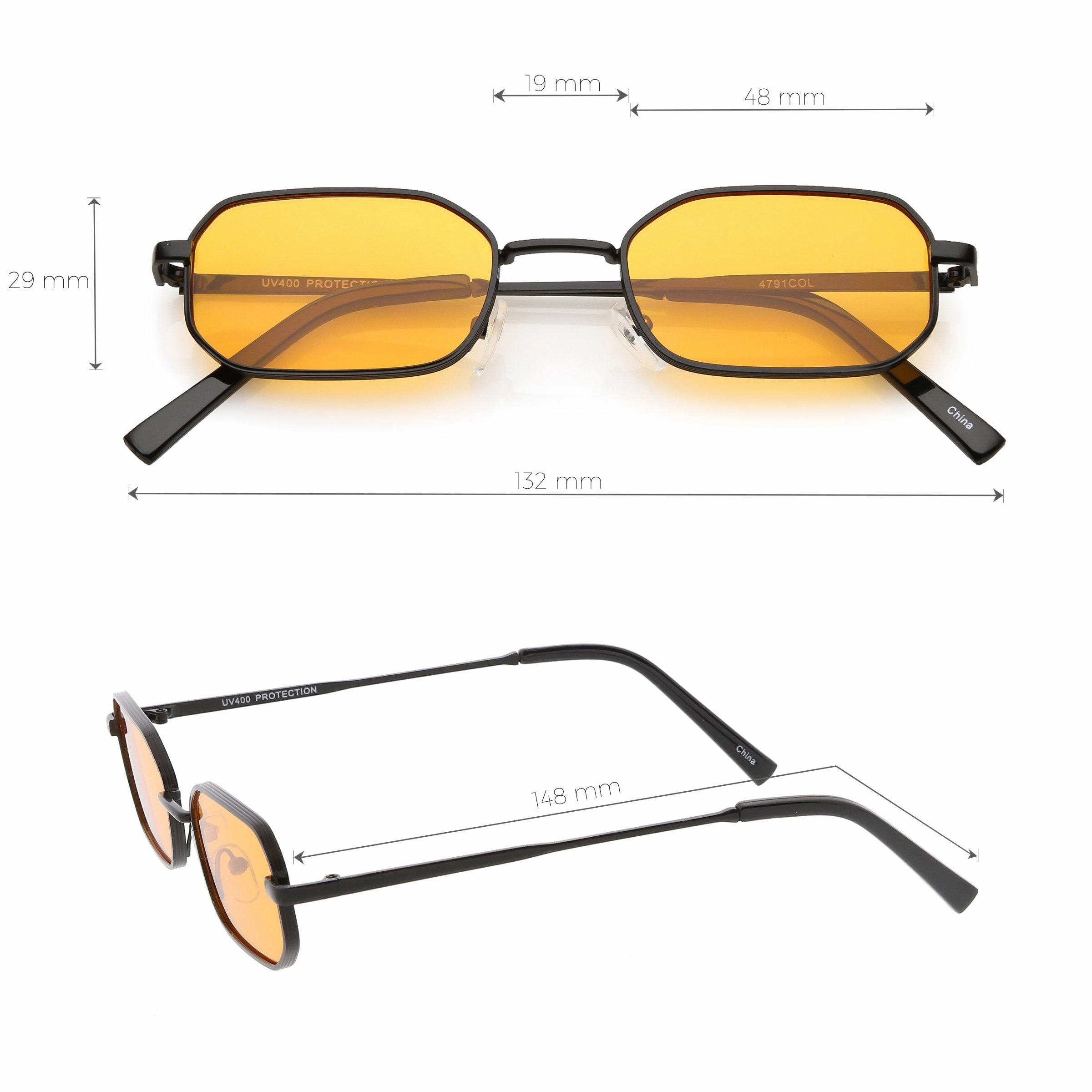 Retro 1990's Micro Rectangle Color Tone Metal Sunglasses C625