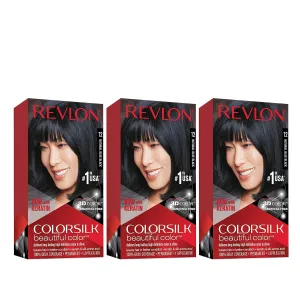 Revlon Permanent Hair Color, Permanent Hair Dye, Colorsilk with 100% Gray Coverage, Ammonia-Free, Keratin and Amino Acids, 12 Natural Blue Black, 4.4 Oz (Pack of 3)