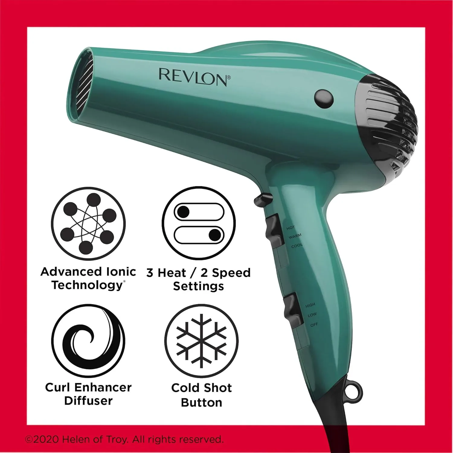 REVLON Volume Booster Hair Dryer with Diffuser | Voluminous Lift and Body | 1875W Blow Dryer with Ionic Technology for Salon Styled Finish with Less Frizz (Green)