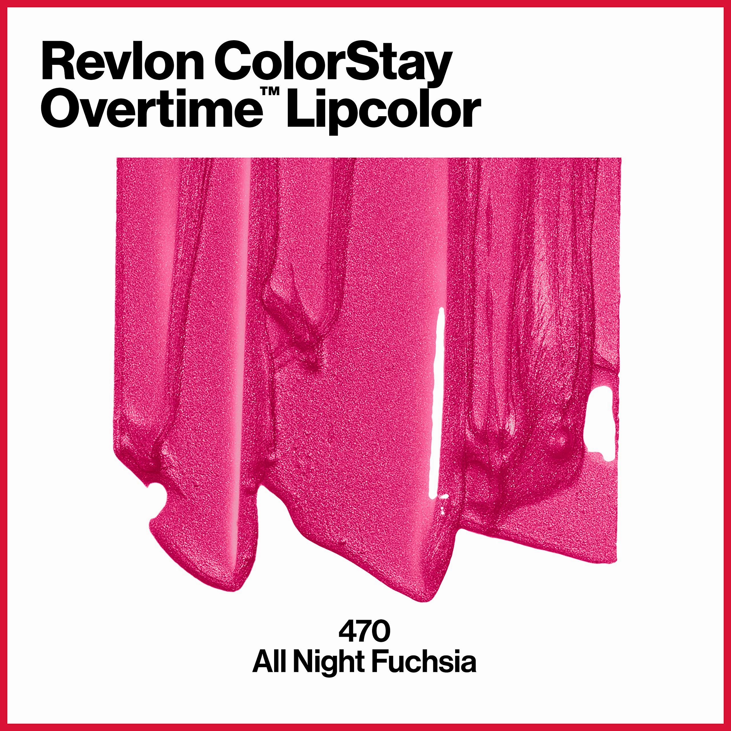 Revlon ColorStay Overtime Lipcolor, Dual Ended Longwearing Liquid Lipstick with Clear Lip Gloss, with Vitamin E in Pink, All Night Fuchsia (470), 0.07 oz