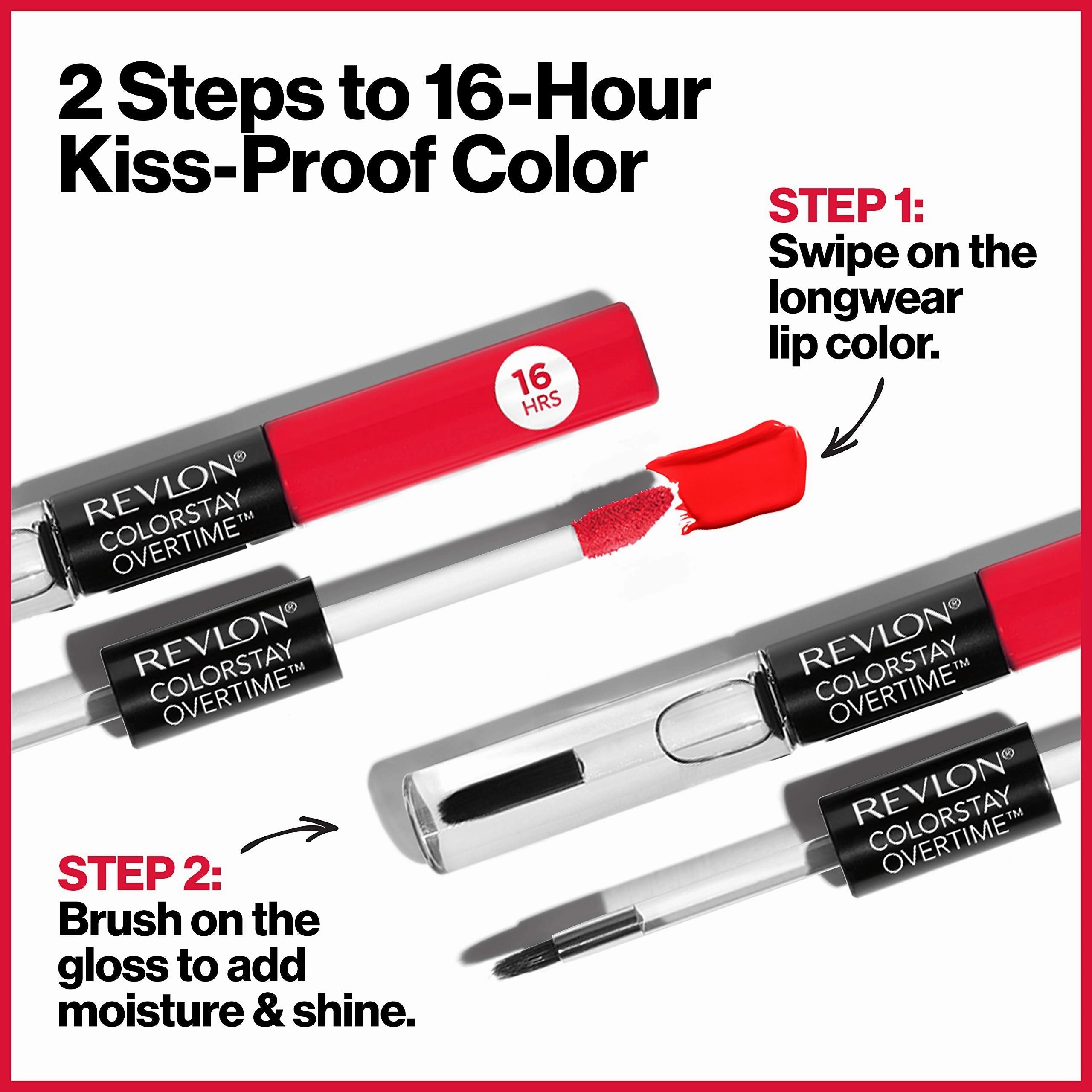 Revlon ColorStay Overtime Lipcolor, Dual Ended Longwearing Liquid Lipstick with Clear Lip Gloss, with Vitamin E in Pink, All Night Fuchsia (470), 0.07 oz