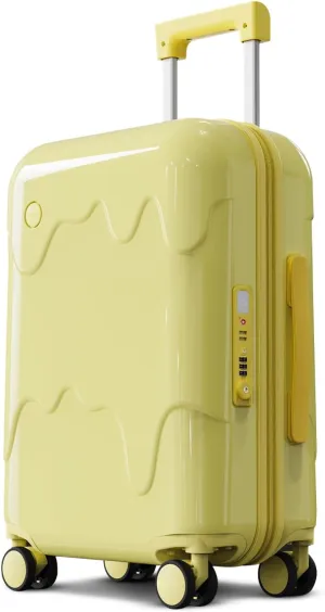 ROAMING 20-Inch Carry On Luggage Airline Approved Lightweight PC Hardside Rolling Suitcase with TSA Lock Cup Holder USB Charging Port and Spinner Wheels for Women Ice cream suitcase Cheese yellow