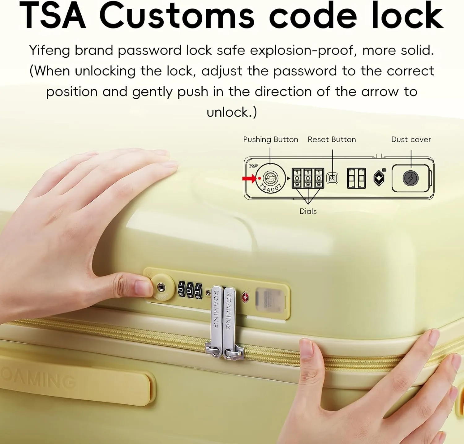 ROAMING 20-Inch Carry On Luggage Airline Approved Lightweight PC Hardside Rolling Suitcase with TSA Lock Cup Holder USB Charging Port and Spinner Wheels for Women Ice cream suitcase Cheese yellow