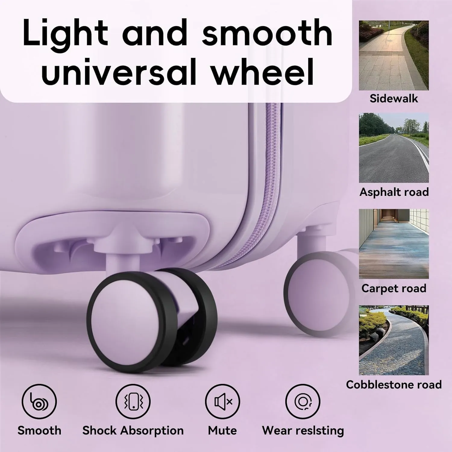 ROAMING 20-Inch Purple Carry On Luggage Airline Approved Lightweight PC Hardside Rolling Suitcase with TSA Lock Cup Holder USB Charging Port and Spinner Wheels for Women Ice cream suitcase