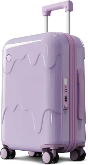 ROAMING 26 Inch PC Hard-Sided Purple Checked Large Luggage with TSA Lock Cup Holder USB Charging Port and Spinner Wheels Lightweight Durable Ice Cream Travel Suitcase for Women Melt into Journeys