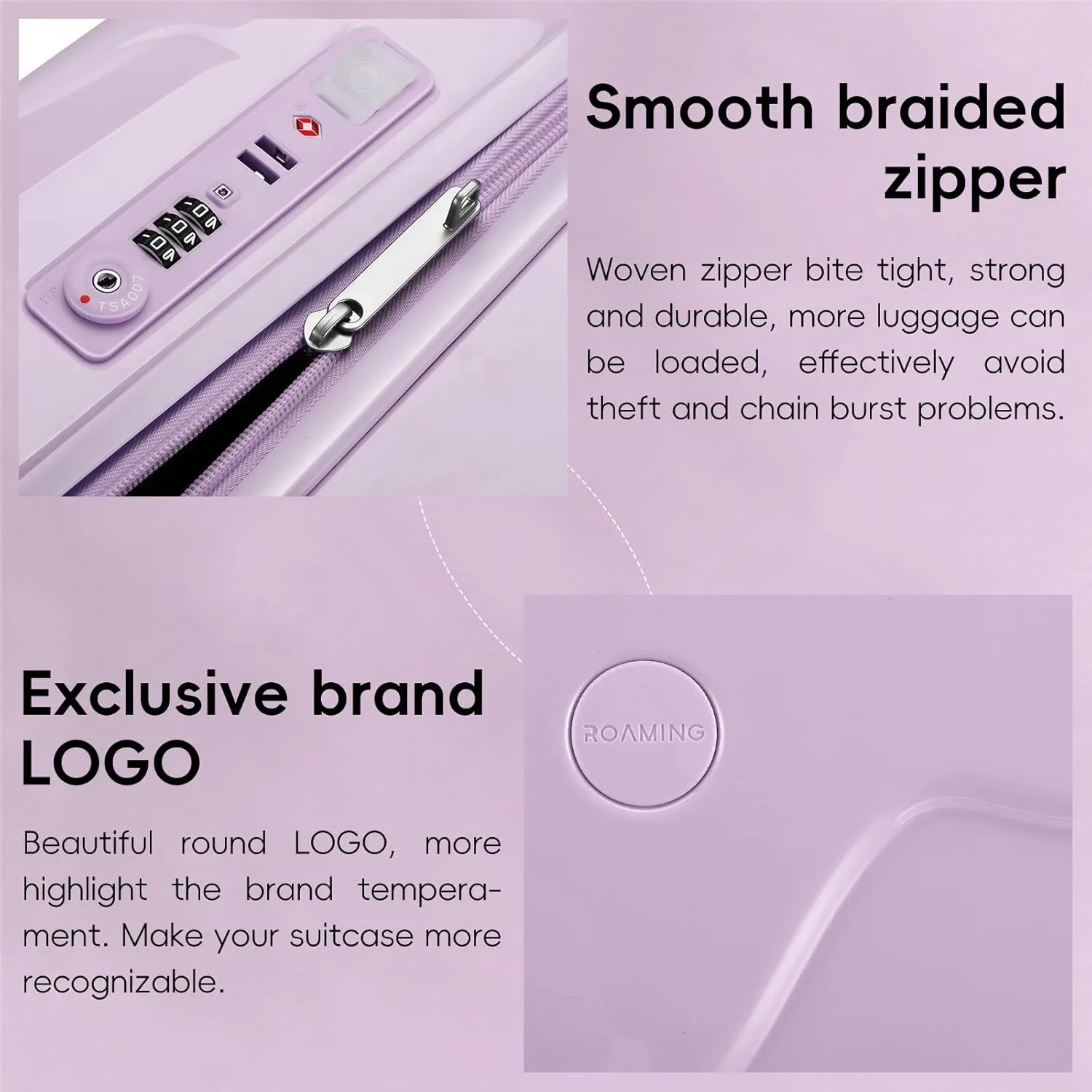 ROAMING 26 Inch PC Hard-Sided Purple Checked Large Luggage with TSA Lock Cup Holder USB Charging Port and Spinner Wheels Lightweight Durable Ice Cream Travel Suitcase for Women Melt into Journeys