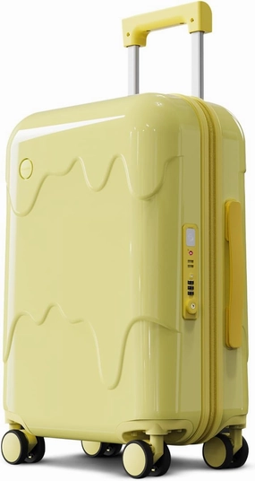 ROAMING 24 Inch PC Hard Sided Checked Luggage with TSA Lock Cup Holder USB Charging Port and Spinner Wheels Lightweight Durable Ice Cream Travel Suitcase for Women Cheese yellow