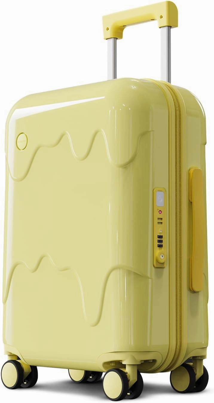 ROAMING 24 Inch PC Hard Sided Checked Luggage with TSA Lock Cup Holder USB Charging Port and Spinner Wheels Lightweight Durable Ice Cream Travel Suitcase for Women Cheese yellow