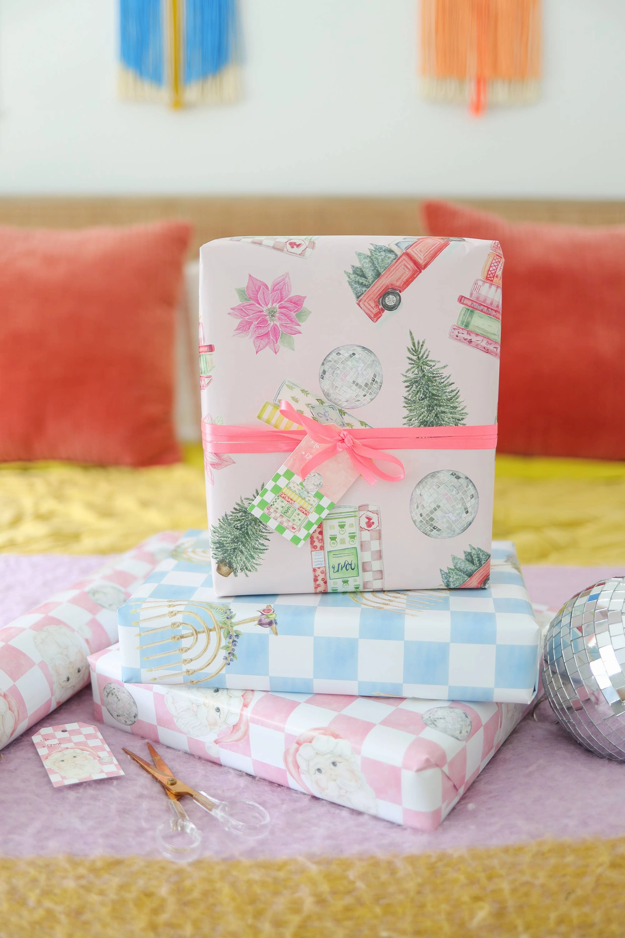 ROLLS Christmas trees, trucks, books, disco balls gift wrap