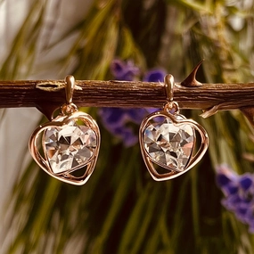 Rose Gold Heart & Clear Crystal Earrings